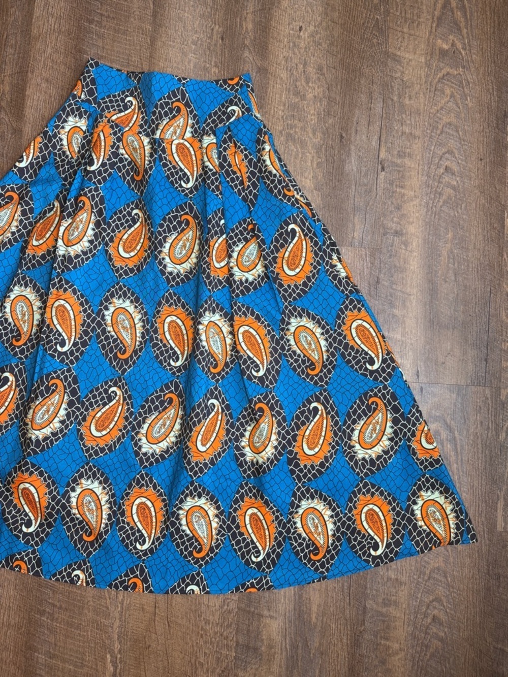 YAYG Women’s Blue & Orange Paisley A-Line Maxi Skirt With Pockets Size Medium - Picture 3 of 14